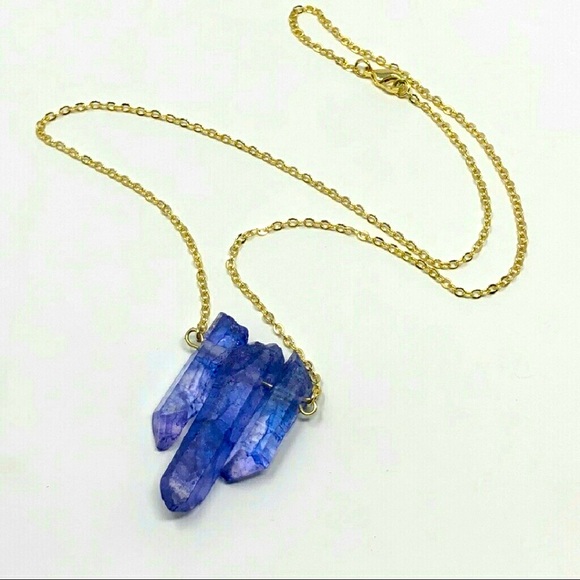 14K Gold Purplish-Blue Triple Quartz Necklace - Picture 1 of 8